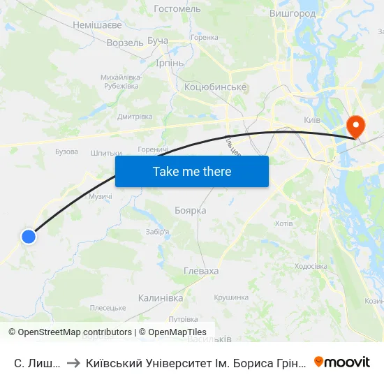 С. Лишня to Київський Університет Ім. Бориса Грінченка map