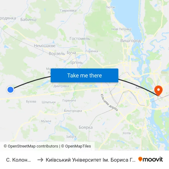 С. Колонщина to Київський Університет Ім. Бориса Грінченка map