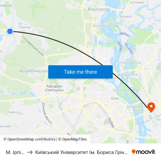 М. Ірпінь to Київський Університет Ім. Бориса Грінченка map