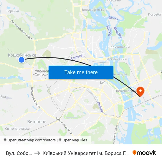 Вул. Соборна to Київський Університет Ім. Бориса Грінченка map