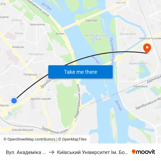 Вул. Академіка Філатова to Київський Університет Ім. Бориса Грінченка map