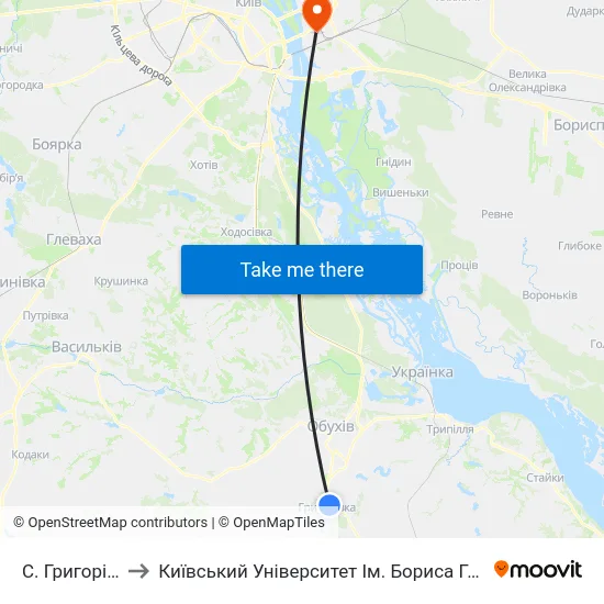 С. Григорівка to Київський Університет Ім. Бориса Грінченка map