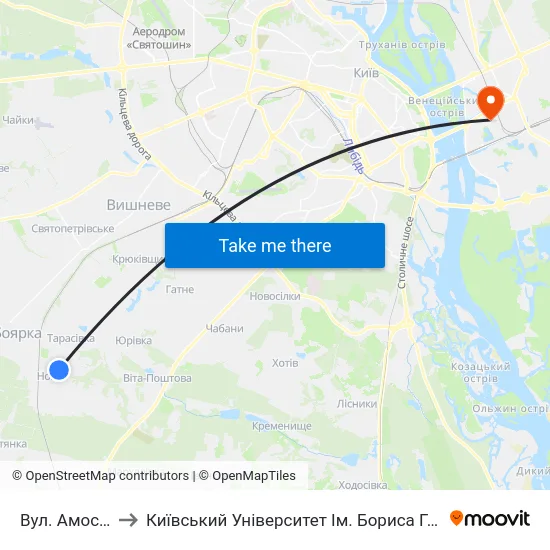 Вул. Амосова to Київський Університет Ім. Бориса Грінченка map
