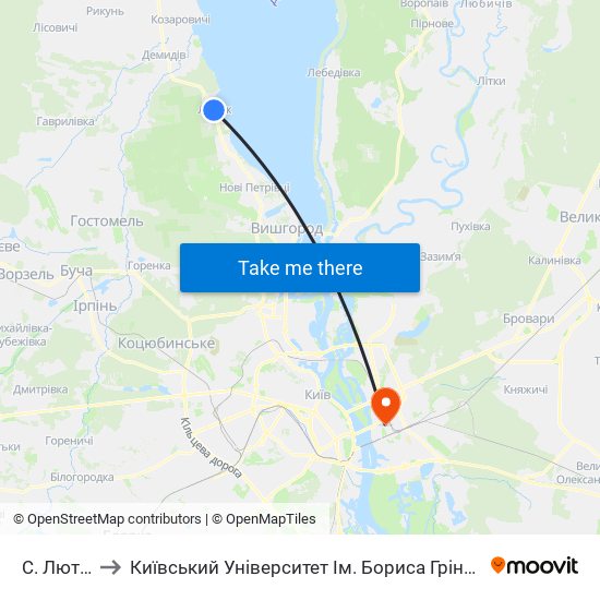 С. Лютіж to Київський Університет Ім. Бориса Грінченка map