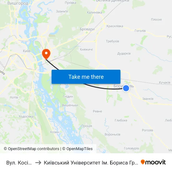 Вул. Косіора to Київський Університет Ім. Бориса Грінченка map