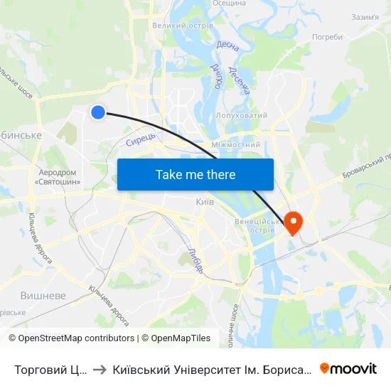 Торговий Центр to Київський Університет Ім. Бориса Грінченка map