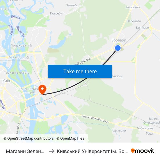 Магазин Зелений Папуга to Київський Університет Ім. Бориса Грінченка map