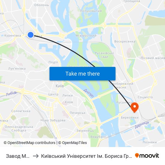 Завод Маяк to Київський Університет Ім. Бориса Грінченка map