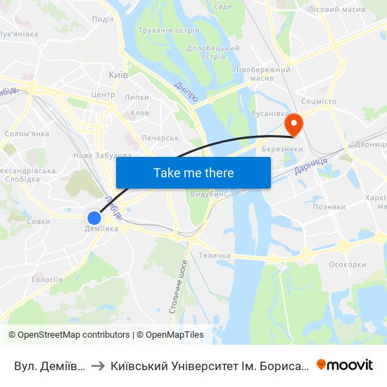 Вул. Деміївська to Київський Університет Ім. Бориса Грінченка map