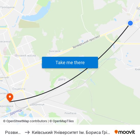 Розвилка to Київський Університет Ім. Бориса Грінченка map