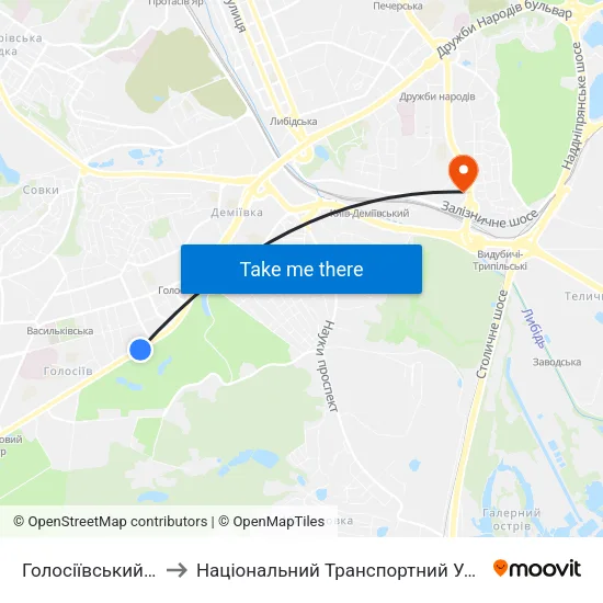 Голосіївський Парк to Національний Транспортний Університет map