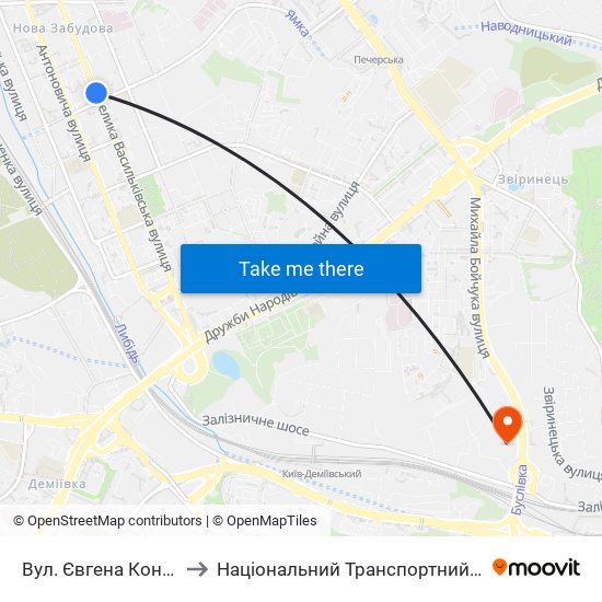 Вул. Євгена Коновальця to Національний Транспортний Університет map