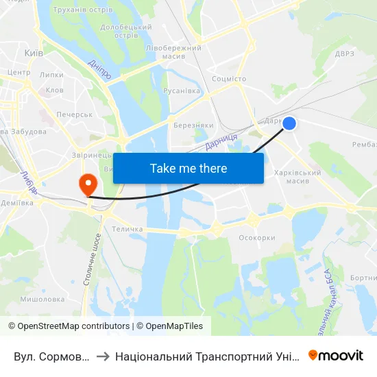 Вул. Сормовська to Національний Транспортний Університет map