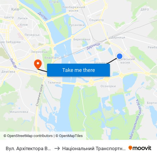 Вул. Архітектора Вербицького to Національний Транспортний Університет map