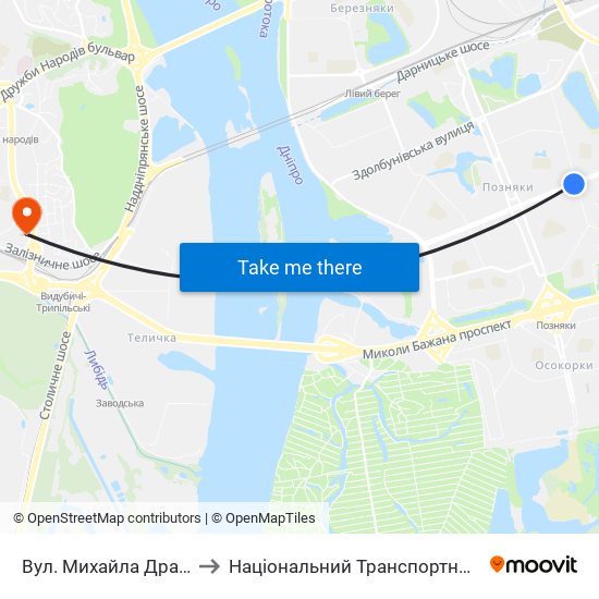 Вул. Михайла Драгоманова to Національний Транспортний Університет map