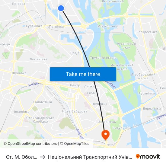 Ст. М. Оболонь to Національний Транспортний Університет map