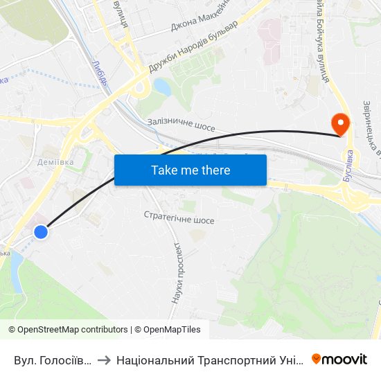 Вул. Голосіївська to Національний Транспортний Університет map