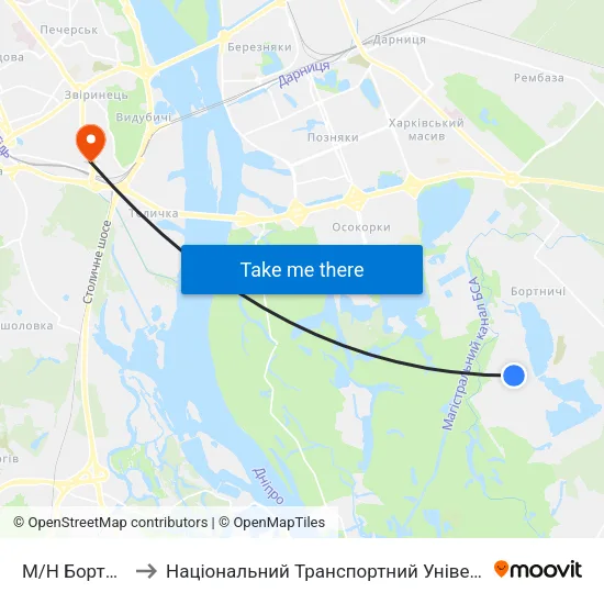 М/Н Бортничi to Національний Транспортний Університет map