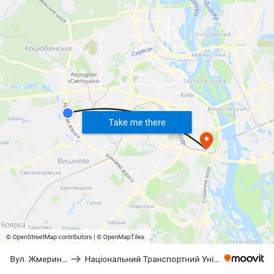 Вул. Жмеринська to Національний Транспортний Університет map