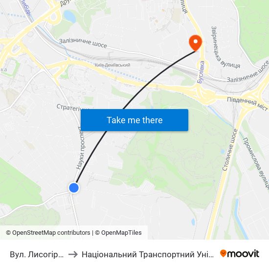 Вул. Лисогірська to Національний Транспортний Університет map