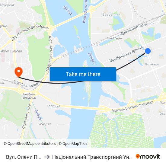 Вул. Олени Пчілки to Національний Транспортний Університет map