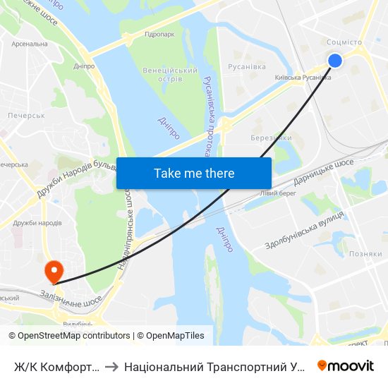 Ж/К Комфорт-Таун to Національний Транспортний Університет map