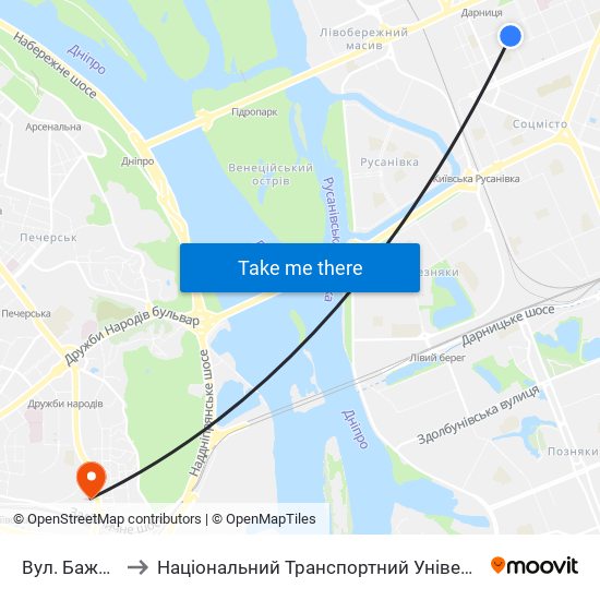 Вул. Бажова to Національний Транспортний Університет map