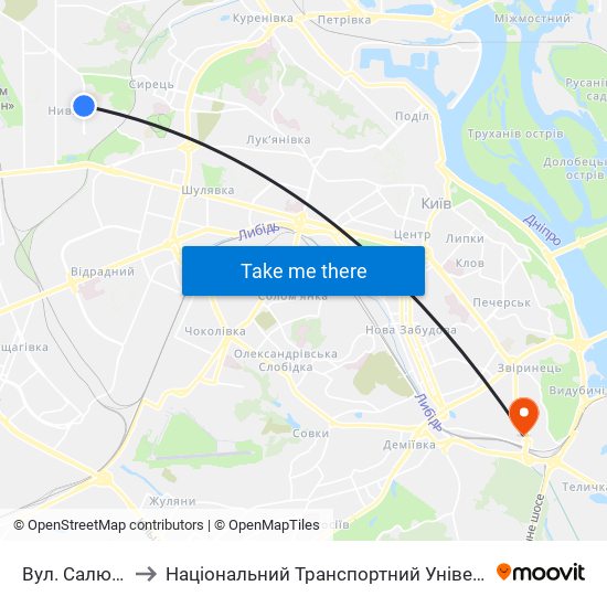 Вул. Салютна to Національний Транспортний Університет map