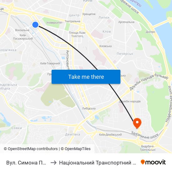 Вул. Симона Петлюри to Національний Транспортний Університет map