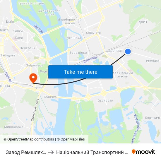 Завод Ремшляхтехніка to Національний Транспортний Університет map