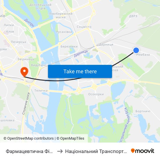 Фармацевтична Фірма Дарниця to Національний Транспортний Університет map