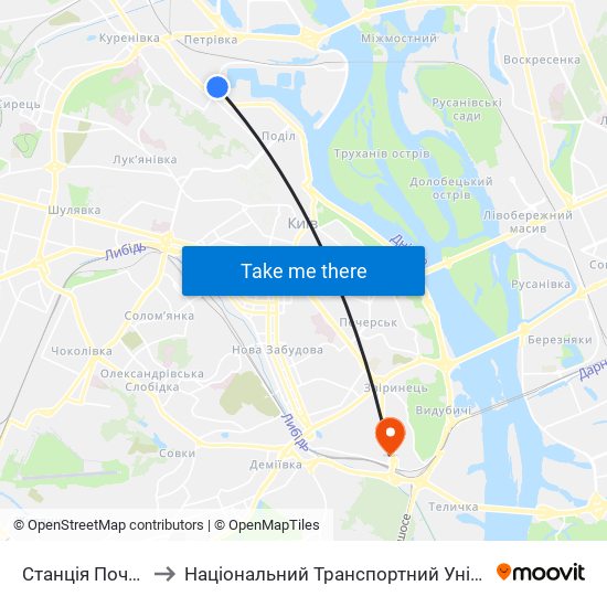 Станція Почайна to Національний Транспортний Університет map