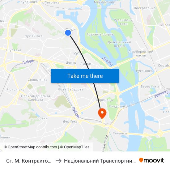 Ст. М. Контрактова Площа to Національний Транспортний Університет map