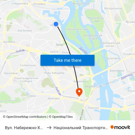 Вул. Набережно-Хрещатицька to Національний Транспортний Університет map