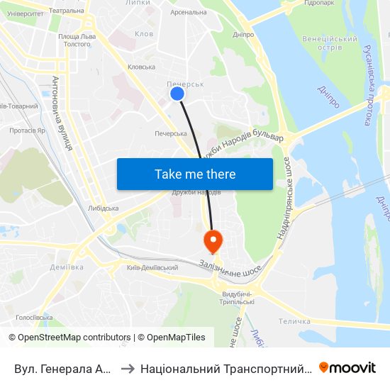 Вул. Генерала Алмазова to Національний Транспортний Університет map