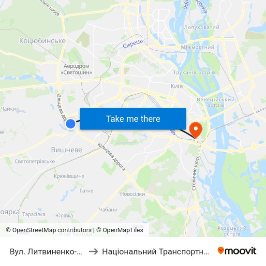 Вул. Литвиненко-Вольгемут to Національний Транспортний Університет map