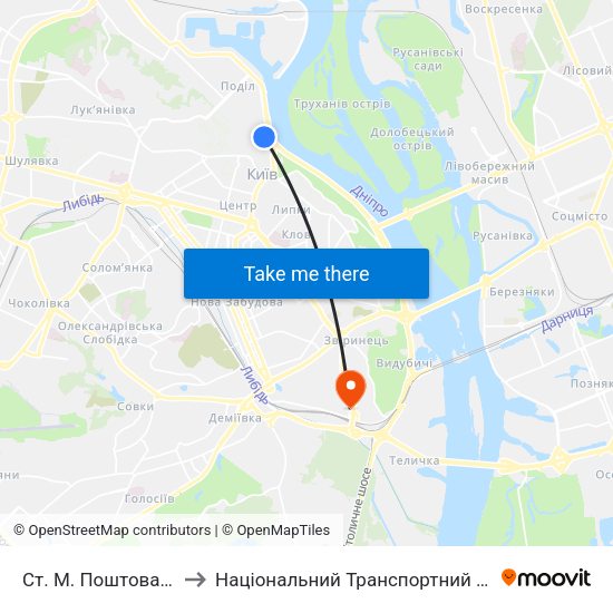 Ст. М. Поштова Площа to Національний Транспортний Університет map