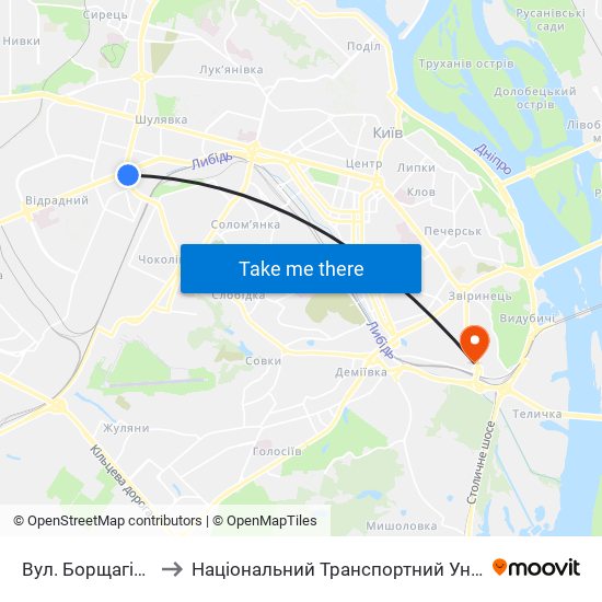 Вул. Борщагівська to Національний Транспортний Університет map