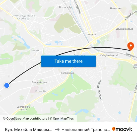 Вул. Михайла Максимовича (На Вимогу) to Національний Транспортний Університет map