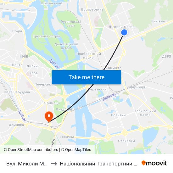 Вул. Миколи Матеюка to Національний Транспортний Університет map