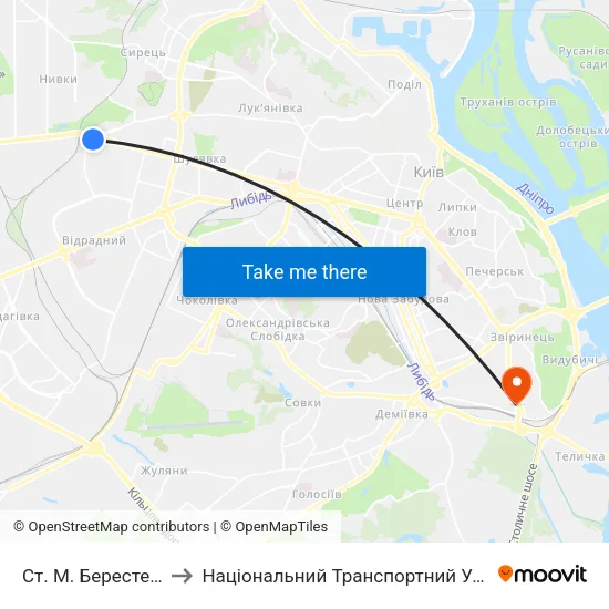 Ст. М. Берестейська to Національний Транспортний Університет map