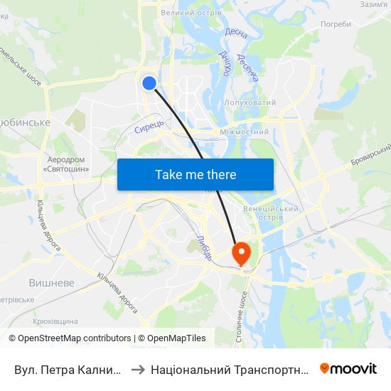 Вул. Петра Калнишевського to Національний Транспортний Університет map