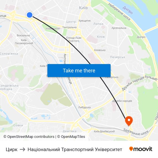 Цирк to Національний Транспортний Університет map