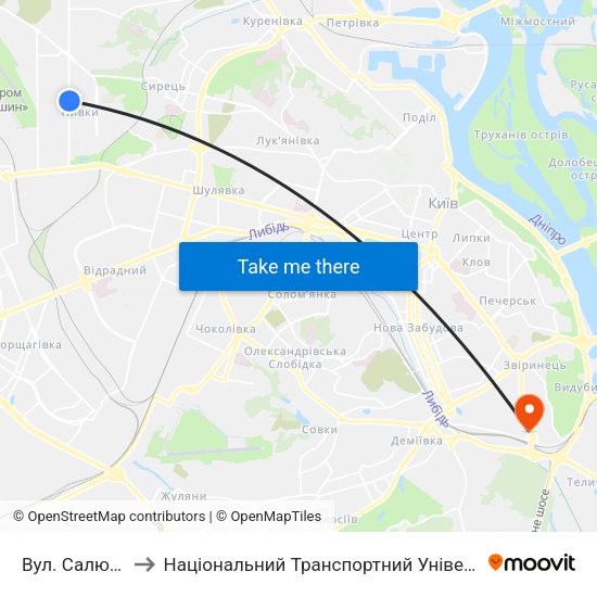 Вул. Салютна to Національний Транспортний Університет map