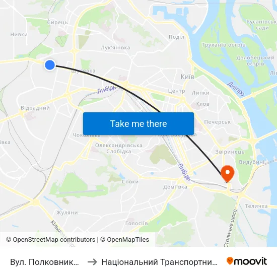 Вул. Полковника Шутова to Національний Транспортний Університет map