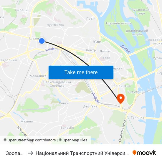 Зоопарк to Національний Транспортний Університет map