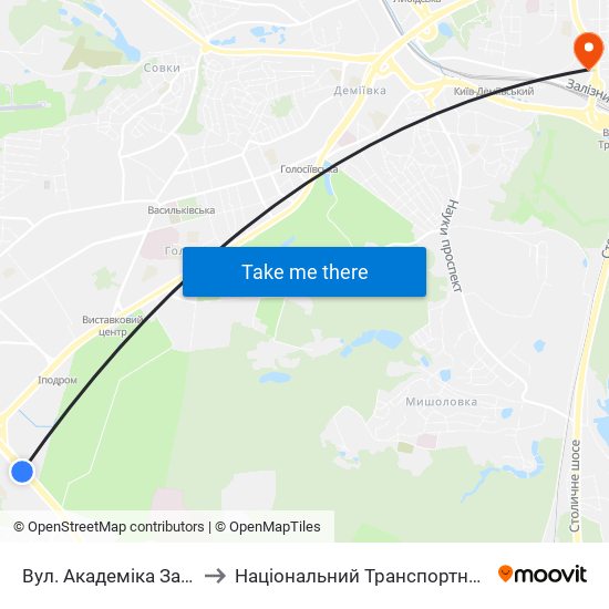 Вул. Академіка Заболотного to Національний Транспортний Університет map