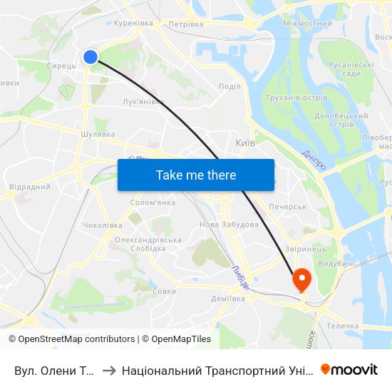 Вул. Олени Теліги to Національний Транспортний Університет map