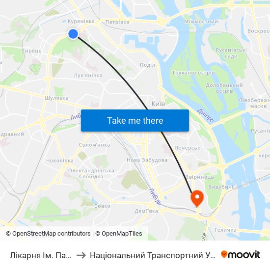 Лікарня Ім. Павлова to Національний Транспортний Університет map