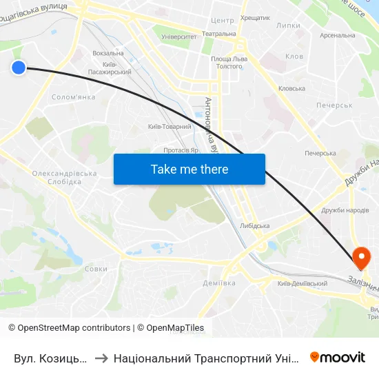 Вул. Козицького to Національний Транспортний Університет map